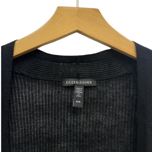 Eileen Fisher Organic Linen/Cotton Open Front Cropped Cardigan Black size M - Picture 3 of 4